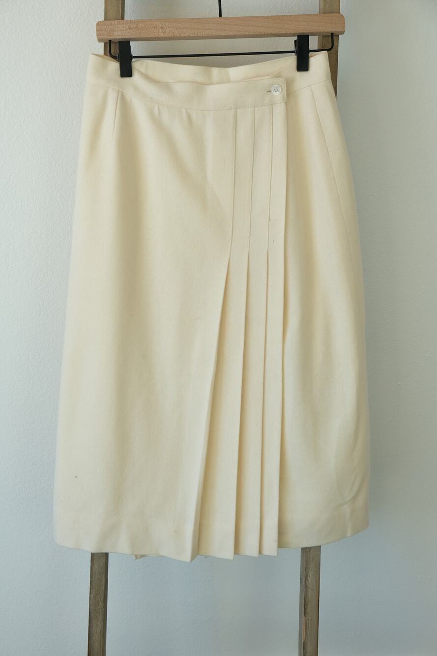 Union Vintage The Villager Skirt 1980s Midi Pleated Ecru HighWaist Retro 12